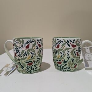 Lot of Two Peppermint and Pine Green & Gold Mugs